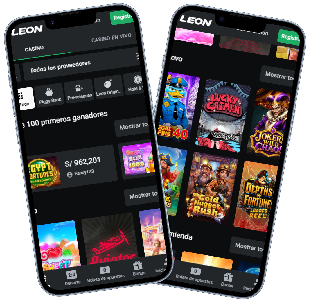 Leon Casino versión móvil con tragaperras y juegos